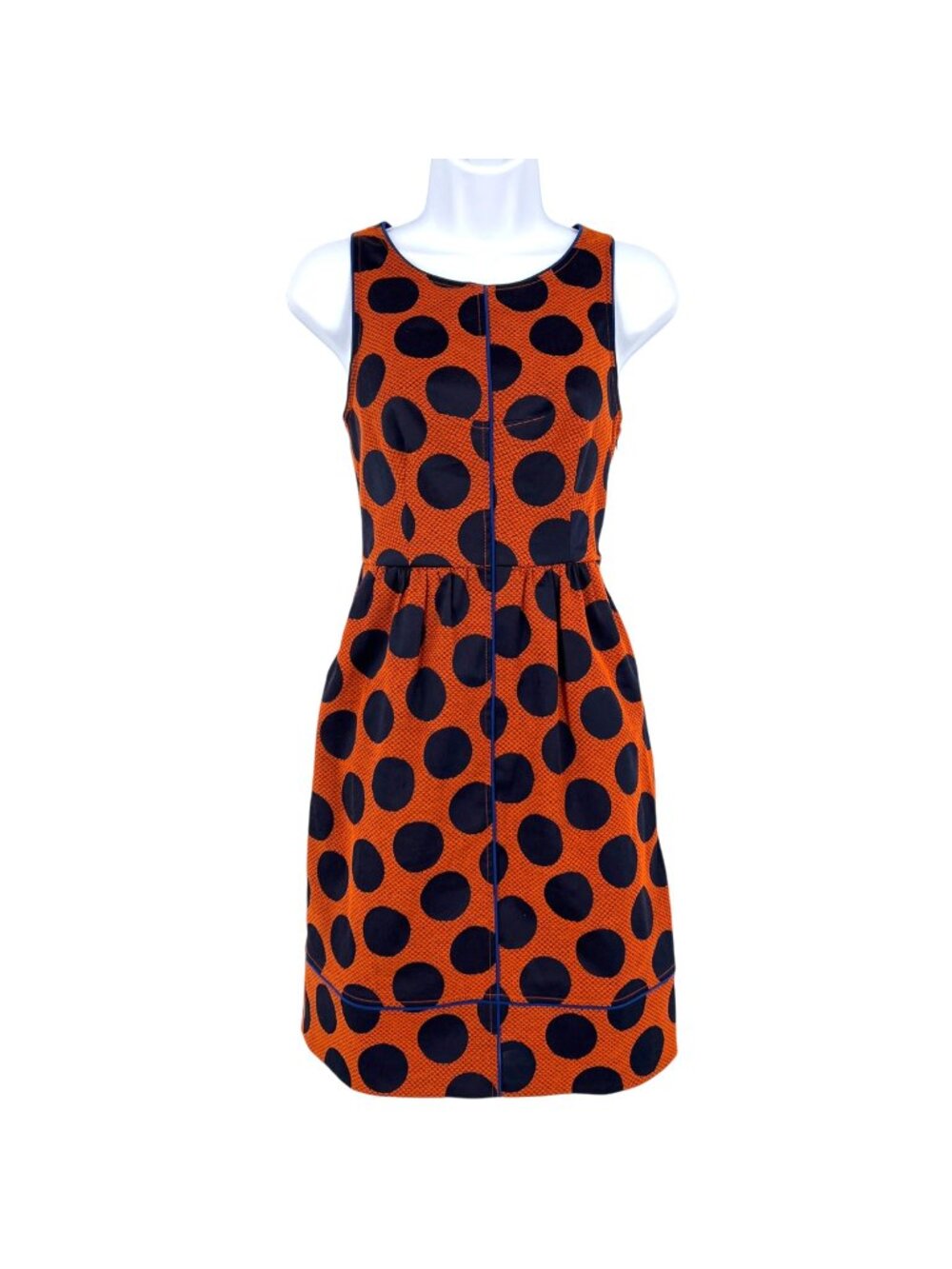 Maeve Rokin Polka Dot Preppy Retro Crossback Dress Orange Blue Size 0